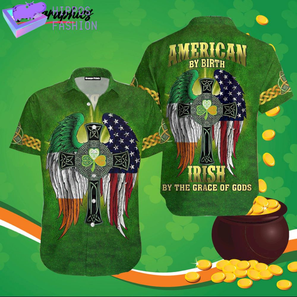 Celtic Cross American By Birth Irish Green Hawaiian Shirt