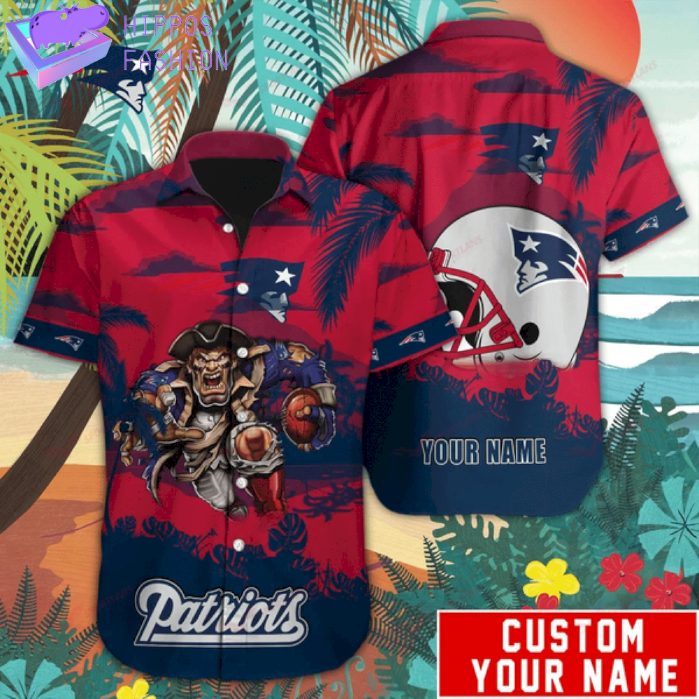 New England Patriots Hawaiian Shirt Mascot Customize Your Name