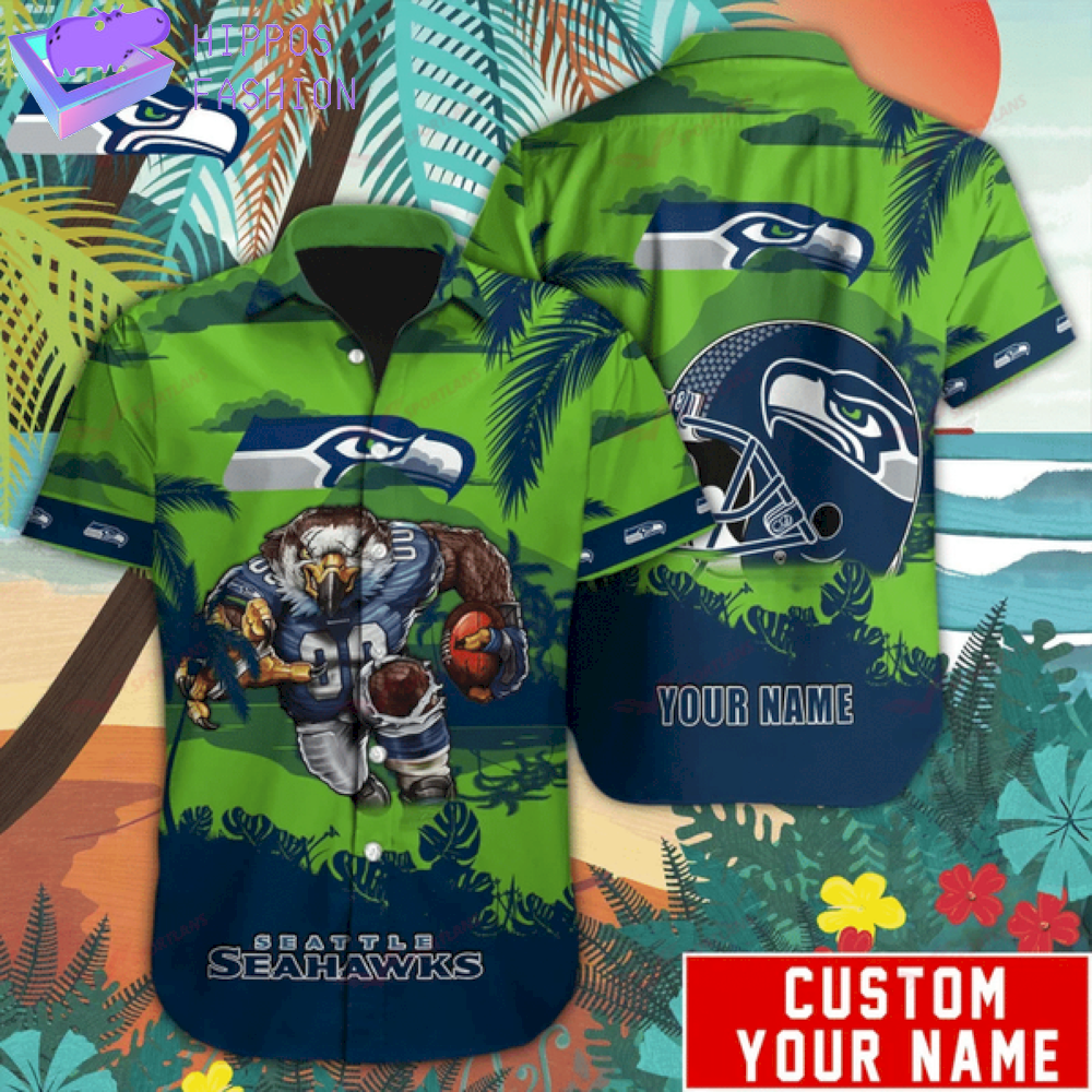 Seattle Seahawks Hawaiian Shirt Mascot Customize Your Name