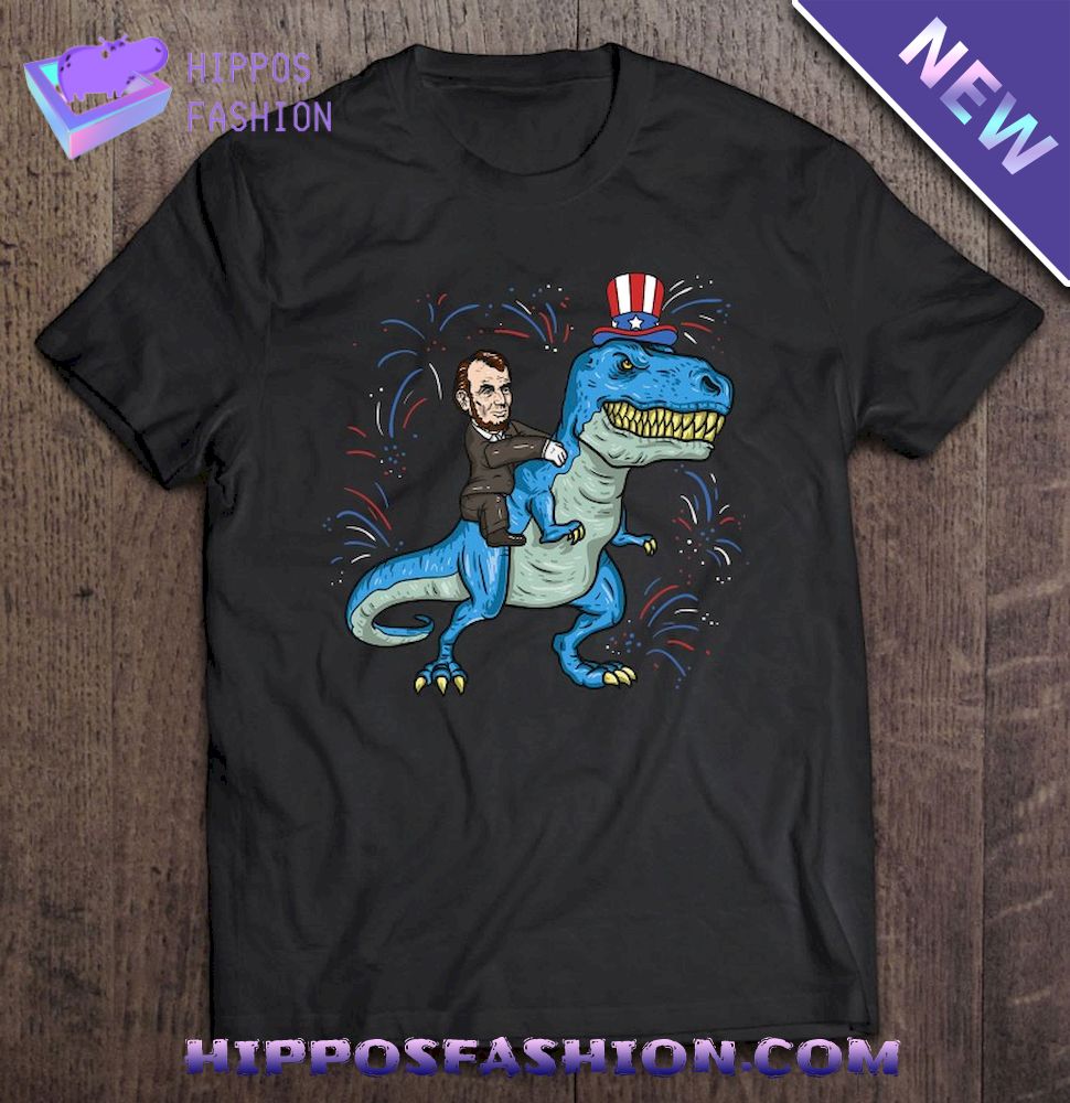 Abe Lincoln Riding A Dinosaur Shirt T Rex Th Of July Boys Shirt