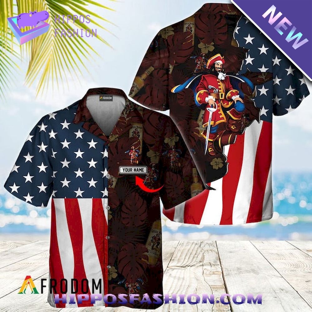 Captain Morgan Tropical American Flag Personalized Hawaiian Shirt