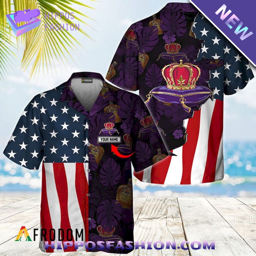 Crown Royal Tropical American Flag Personalized Hawaiian Shirt