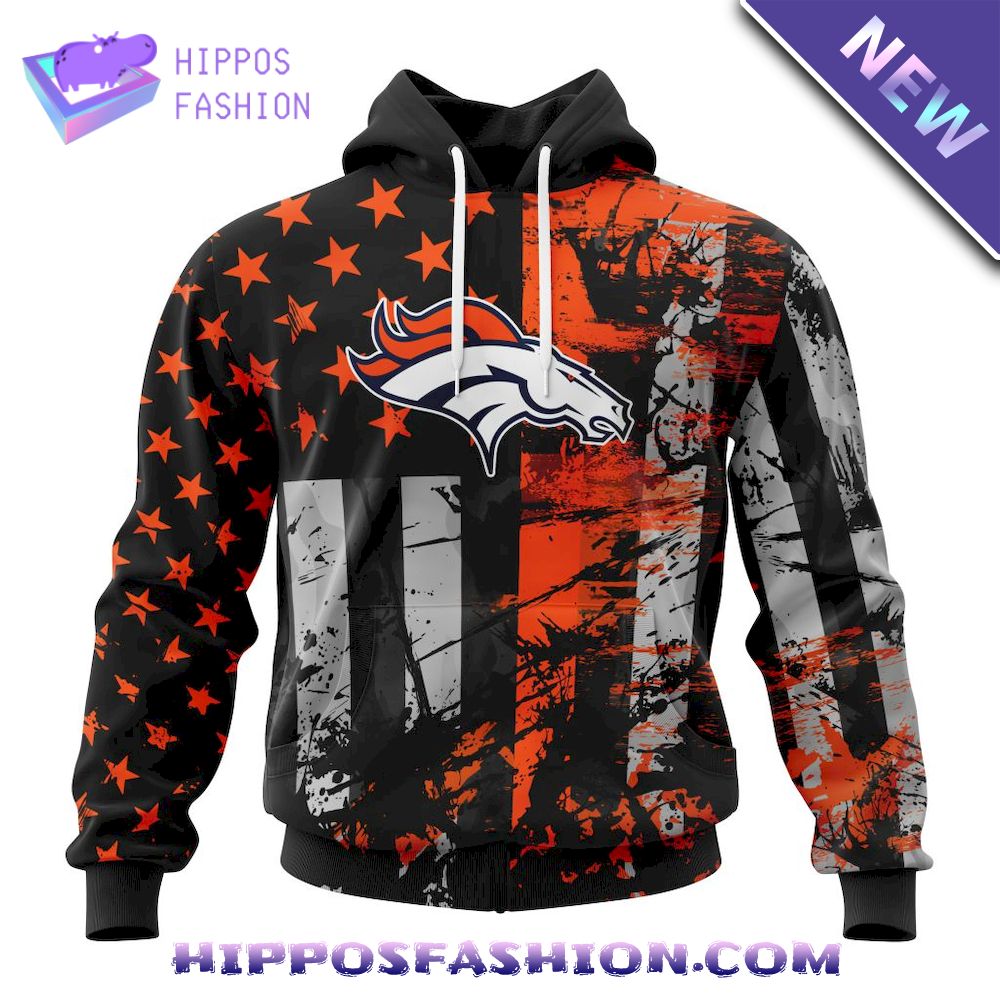 Denver Broncos Classic American Flag Personalized Hoodie