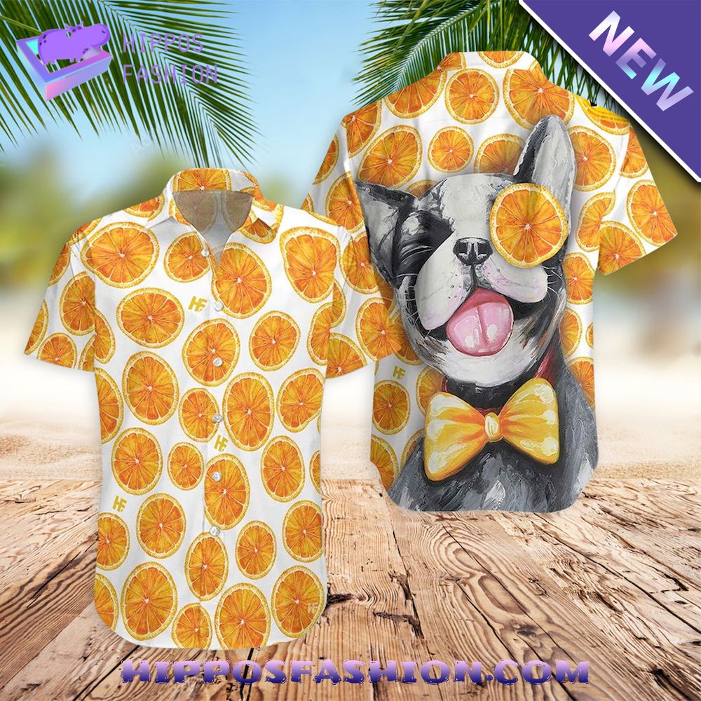 French Bulldog And Orange Hawaiian Shirt