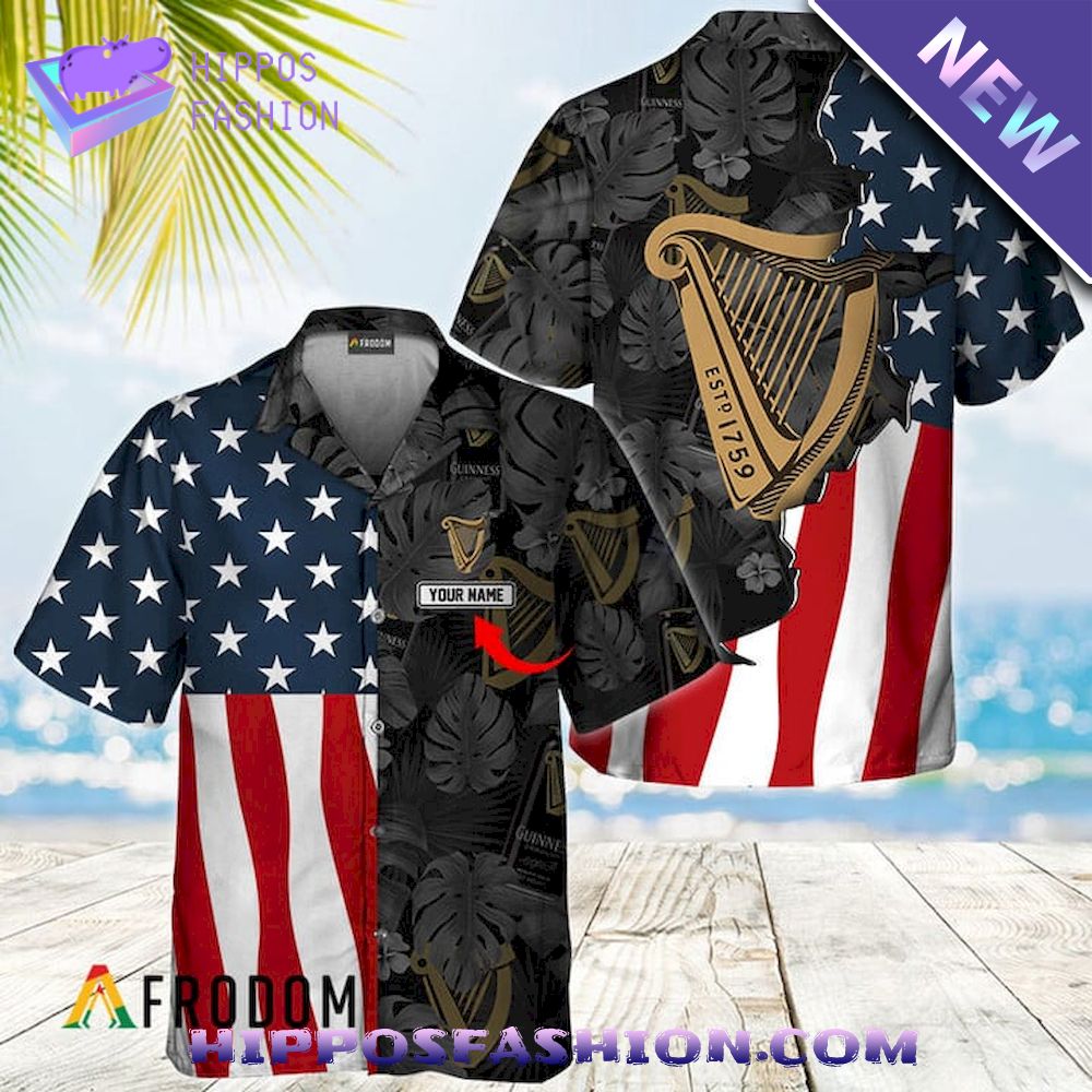 Guinness Beer Tropical American Flag Personalized Hawaiian Shirt
