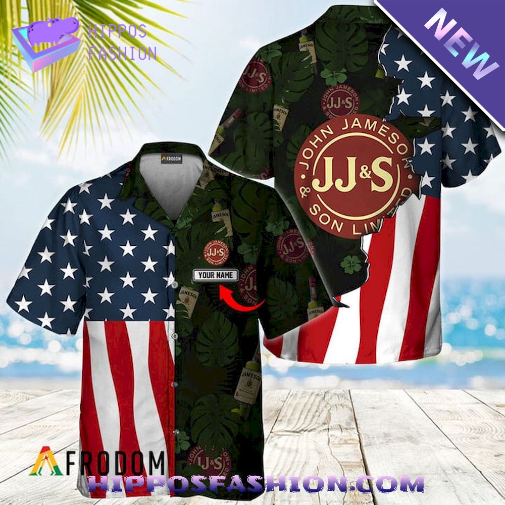 Jameson Tropical American Flag Personalized Hawaiian Shirt