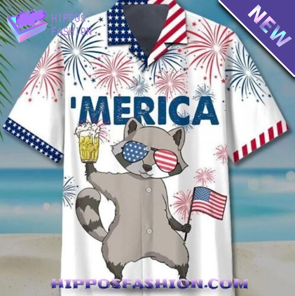 Raccoon Beer Firework th of July US Independence Day Hawaiian Shirt