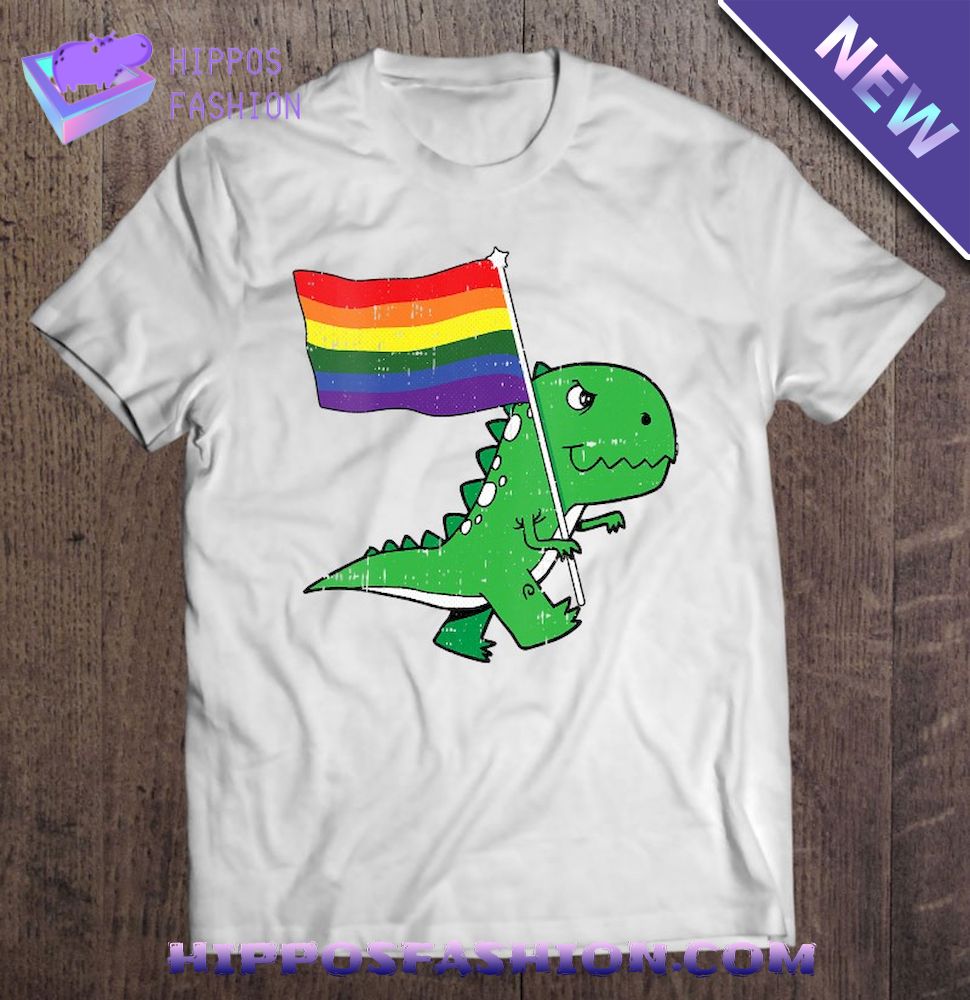 T Rex Gay Pride Flag Funny Dino Saur Lgbtq Proud Ally V Neck Shirt