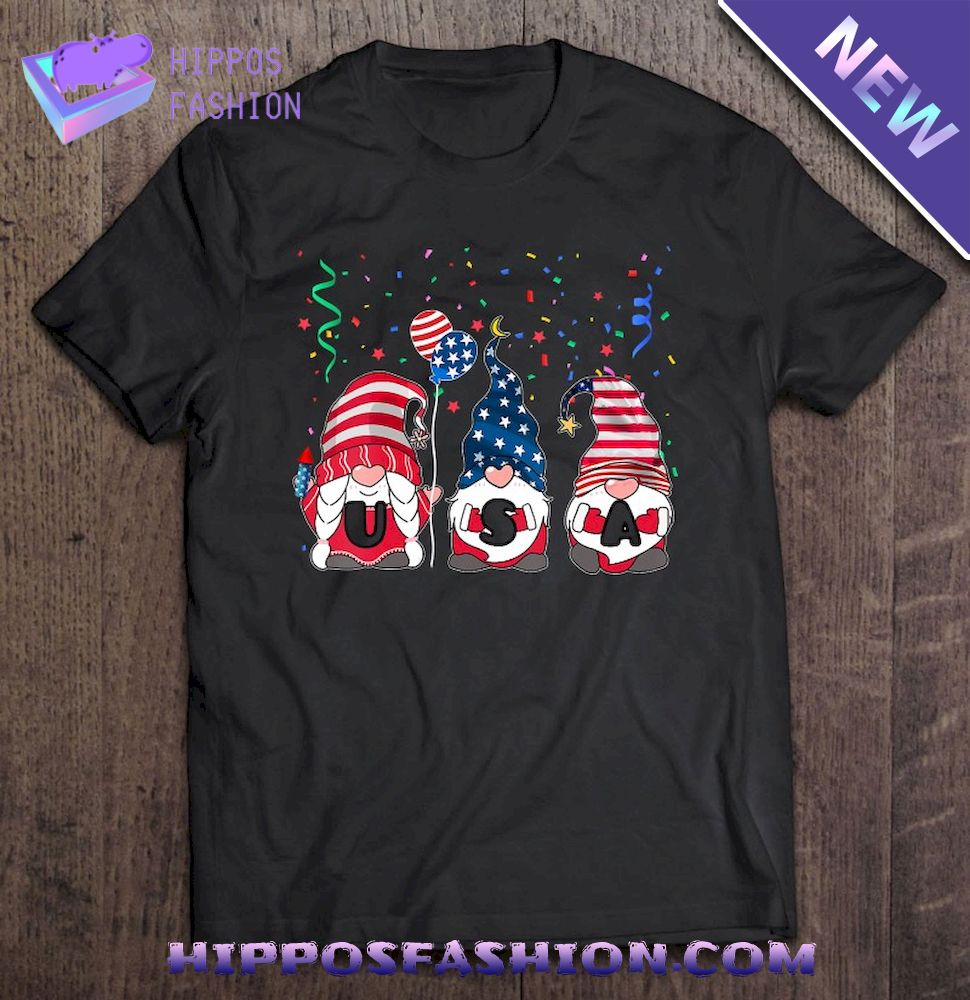 Three Gnomes Celebrating Independence Usa Day Th Of July V Neck Shirt
