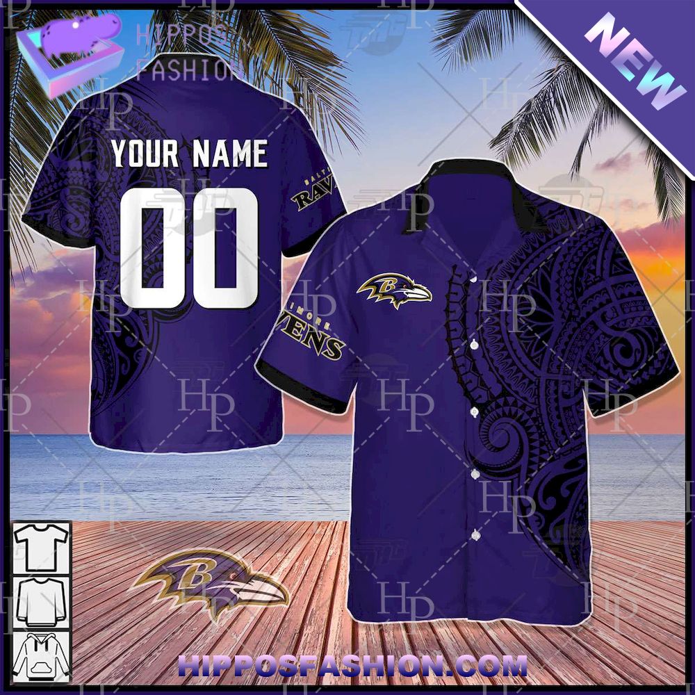 NFL Baltimore Ravens Polynesian Tattoo Personalized Hawaiian Shirt
