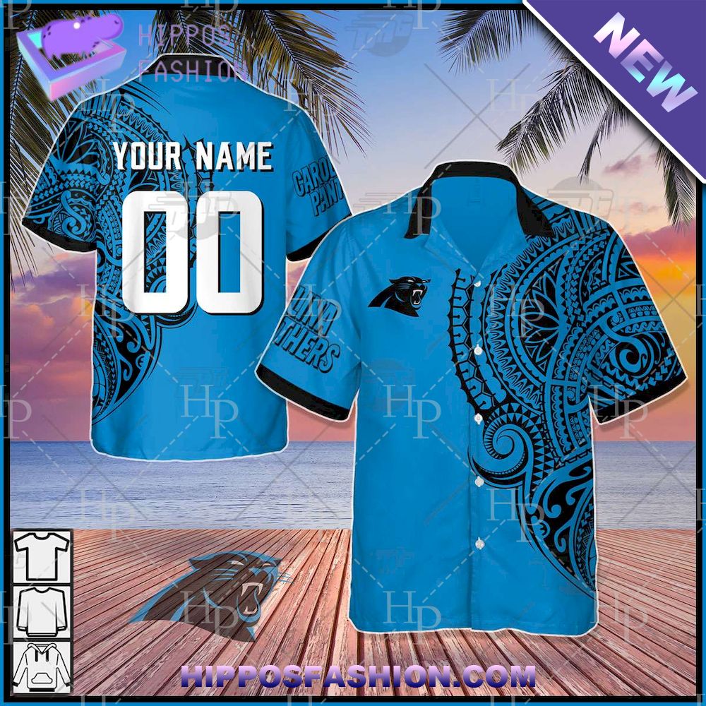NFL Carolina Panthers Polynesian Tattoo Personalized Hawaiian Shirt