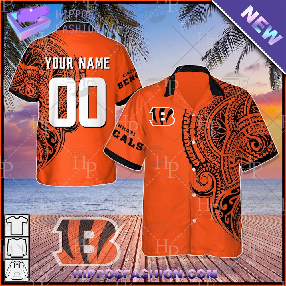 NFL Cincinnati Bengals Polynesian Tattoo Personalized Hawaiian Shirt