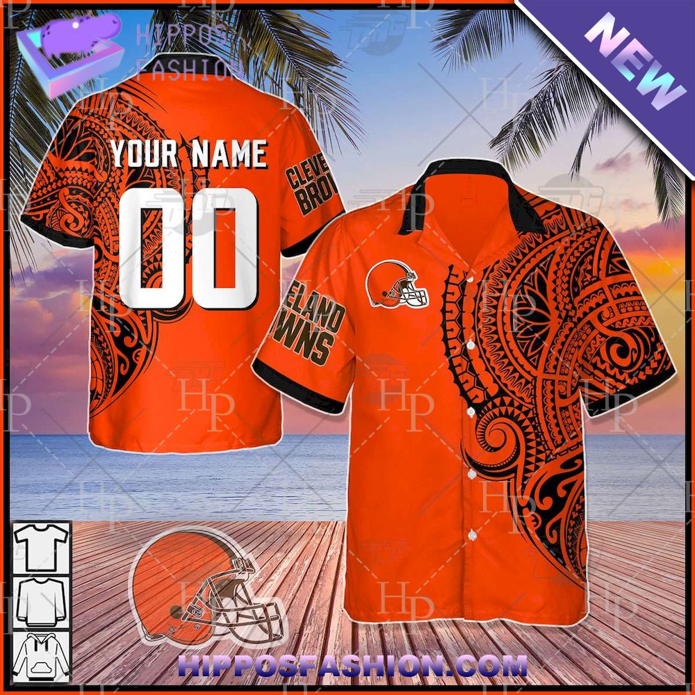 NFL Cleveland Browns Polynesian Tattoo Personalized Hawaiian Shirt