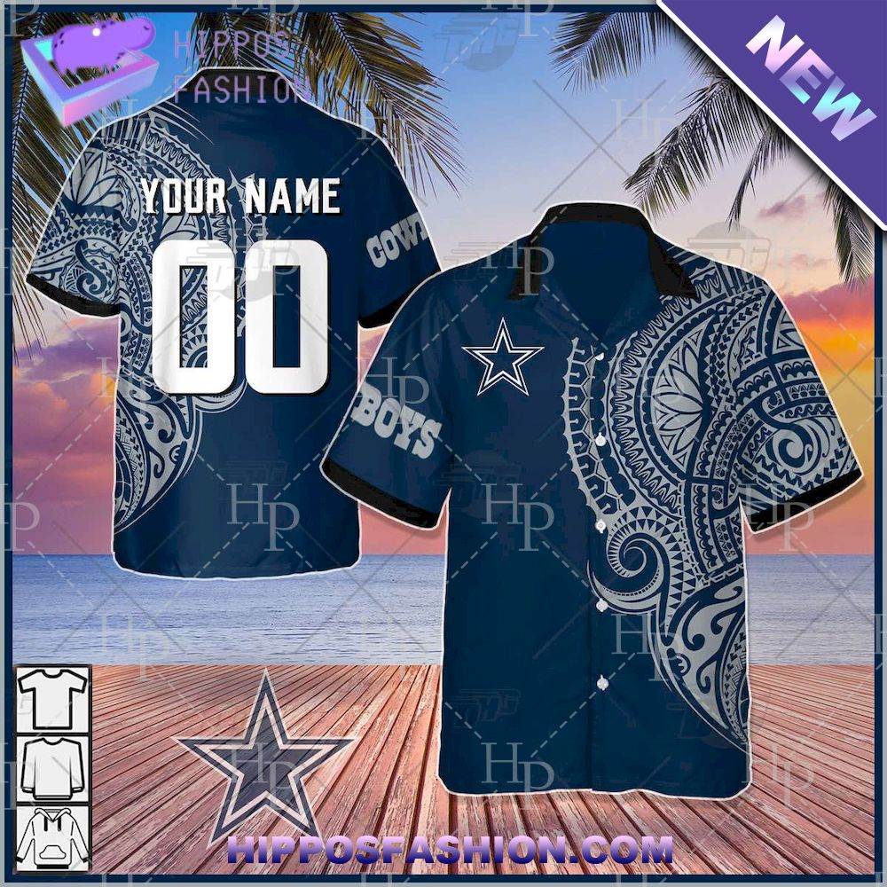 NFL Dallas Cowboys Polynesian Tattoo Personalized Hawaiian Shirt