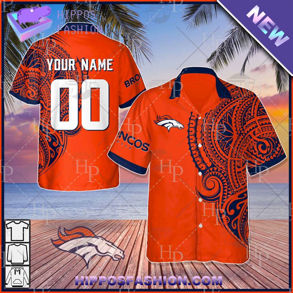 NFL Denver Broncos Polynesian Tattoo Personalized Hawaiian Shirt