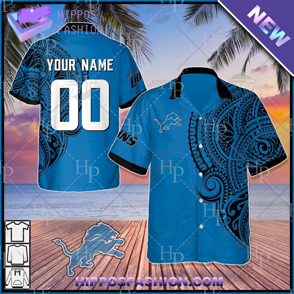 NFL Detroit Lions Polynesian Tattoo Personalized Hawaiian Shirt