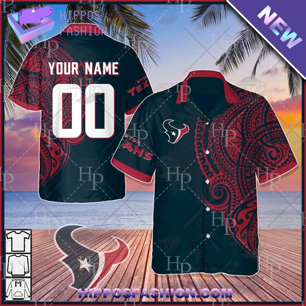 NFL Houston Texans Polynesian Tattoo Personalized Hawaiian Shirt