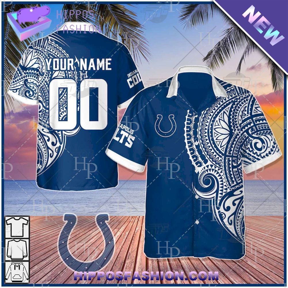 NFL Indianapolis Colts Polynesian Tattoo Personalized Hawaiian Shirt