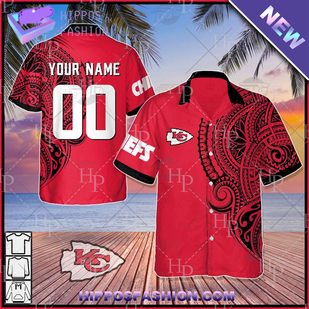 NFL Kansas City Chiefs Polynesian Tattoo Personalized Hawaiian Shirt