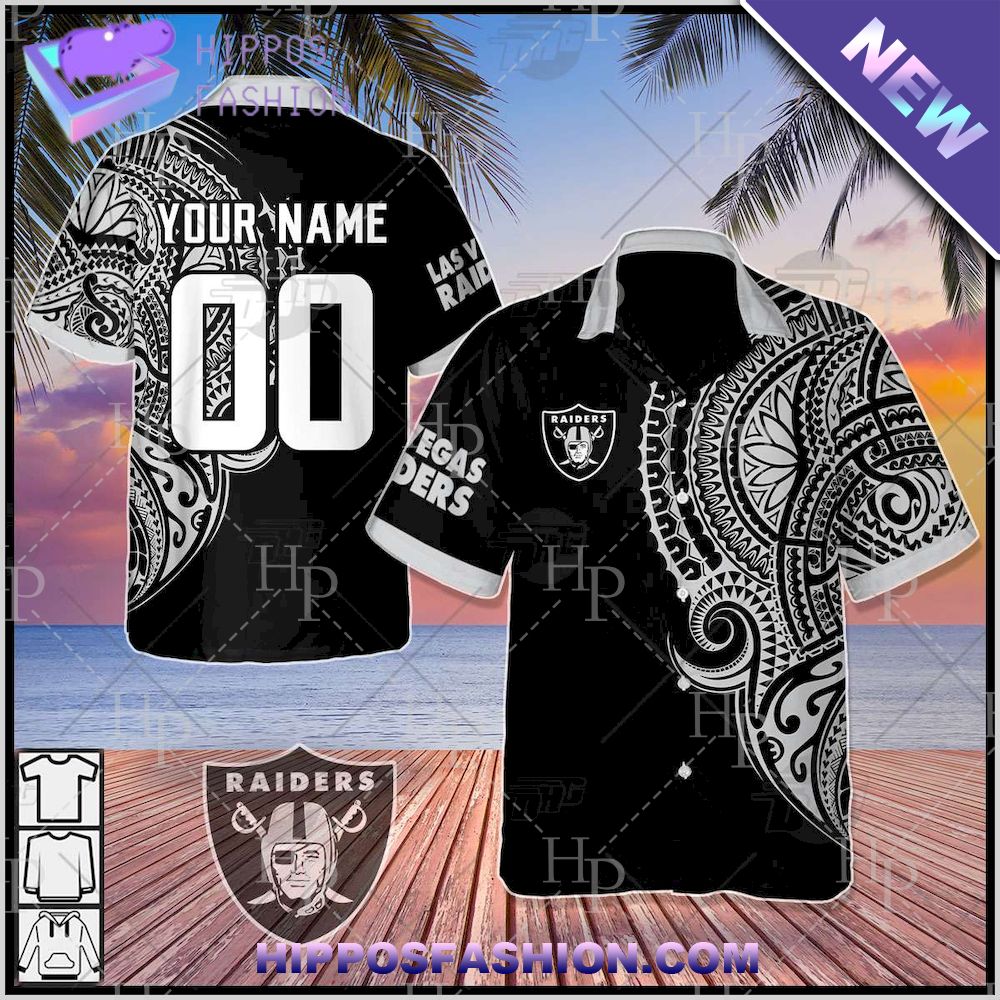 NFL Las Vegas Raiders Polynesian Tattoo Personalized Hawaiian Shirt