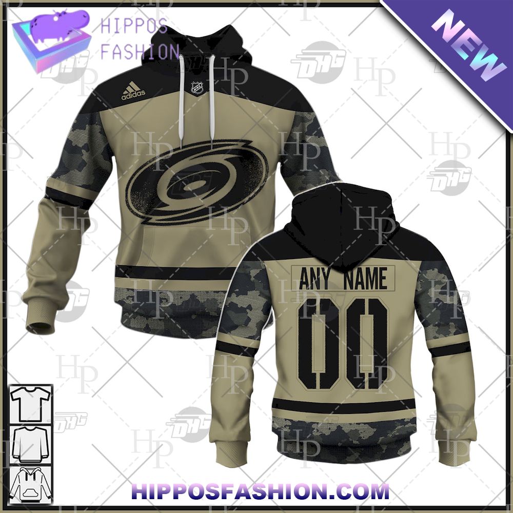 NHL Carolina Hurricanes Camo Military Personalized Jersey Hoodie D