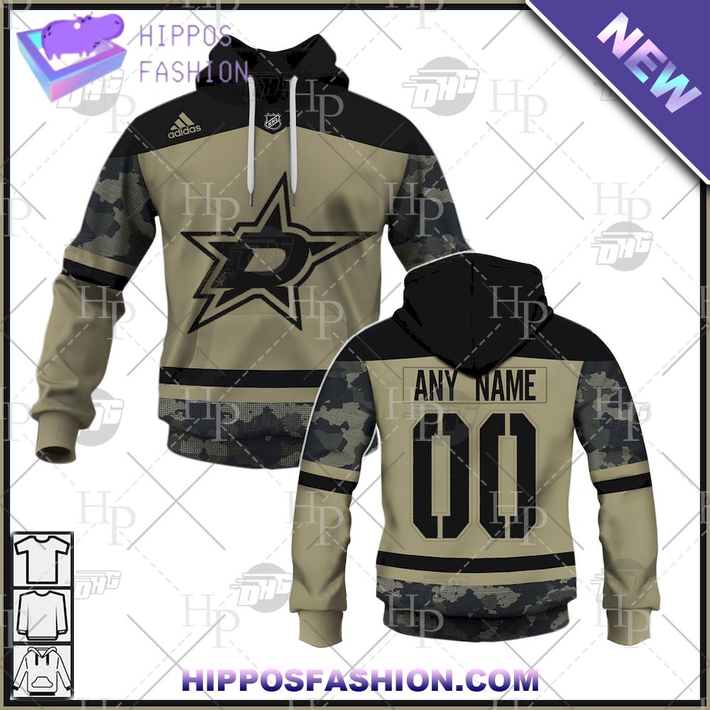 NHL Dallas Stars Camo Military Personalized Jersey Hoodie D