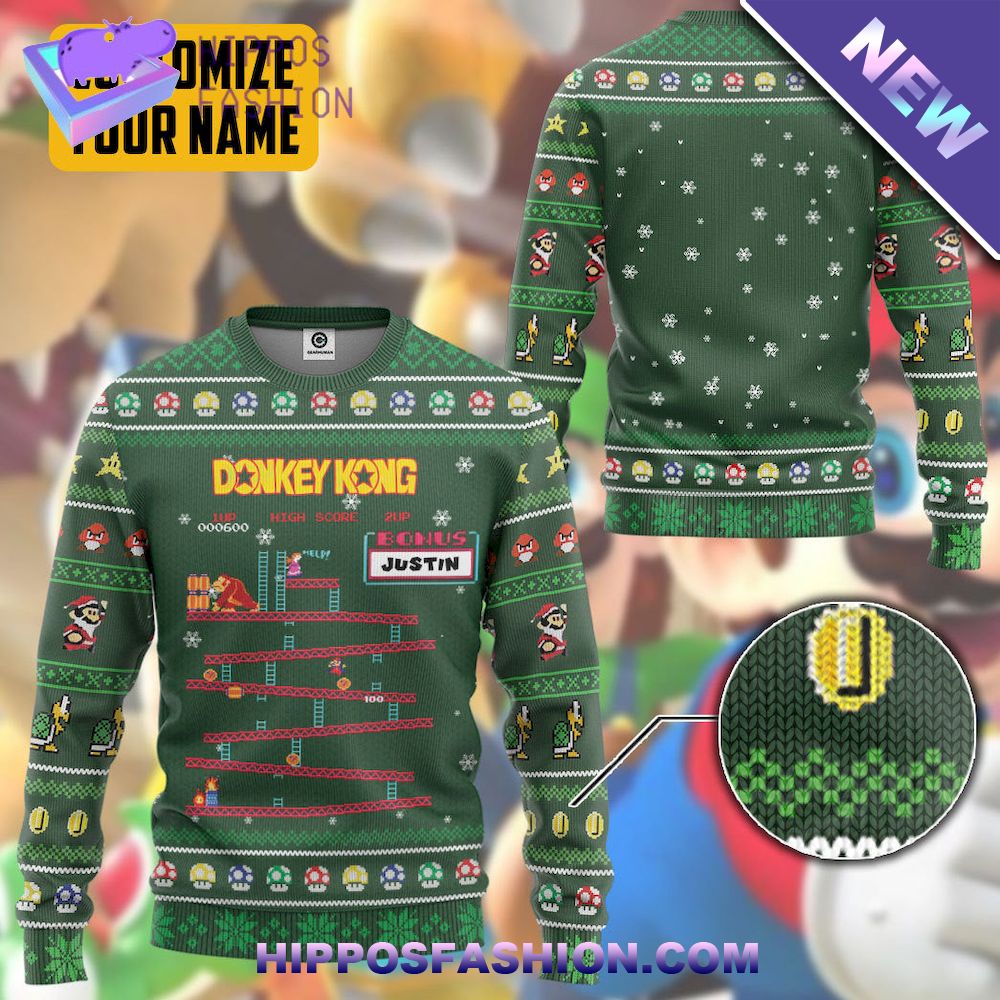 Donkey Kong Christmas Custom Name Ugly Sweater